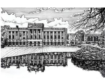 Original | Disley Cheshire Lyme Park House | England National Trust Freehand Drawing | Architecture Black White Sketch | NOT Print | A3 Size