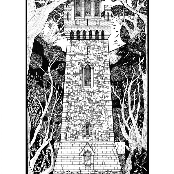 Original | Victoria Tower | Guernsey Channel Islands | Freehand Drawing | Architecture Sketch | NOT Print | A3 Size | Watercolour Paper