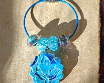 Ceramic F#ck ICE Bag Charm, Blue Lotus Keychain Zipper Pull