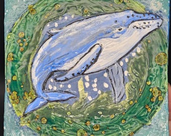 Hand-Painted Blue Whale Decorative Tile/Spoon Rest/Coaster – Ocean-Inspired Ceramic Art, Coastal Home Decor