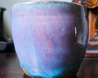 Handmade Iridescent Ceramic Teacup, Wheel Thrown Pottery Drinkware, 8 oz Capacity