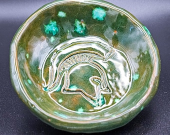 Handmade Spartan Trinket Dish | Green Ceramic Jewelry Holder | Change Tray
