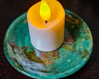 Ceramic Raku Fired Trinket Tray, Green