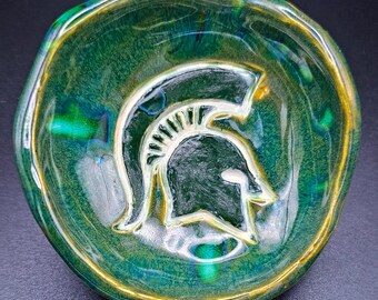 Handmade Spartan Trinket Dish | Green Ceramic Jewelry Holder