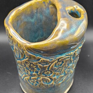 Handmade Ceramic Travel Mug, Blue and Green Glazed Pottery Tumbler, Rustic Artisan Coffee Cup, OOAK