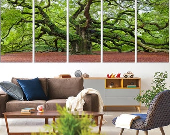 Angel Oak Tree Triptych Canvas Print, Nature Landscape Art