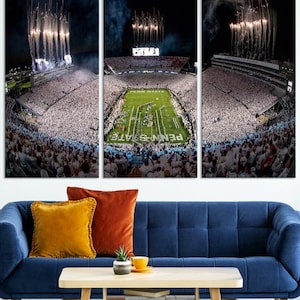 Lienzo decorativo para pared con el fútbol de Penn State en el estadio Beaver, impresión lista para colgar del estadio de fútbol de Pensilvania, juego nocturno en el estadio Beaver de Penn State