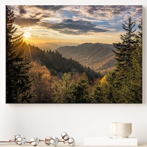 Sunrise in the Smoky Mountains Canvas Print | Landscape Wall Art | Sunset Mountain Forest Large Wall Art Canvas Print for Living Room Decor