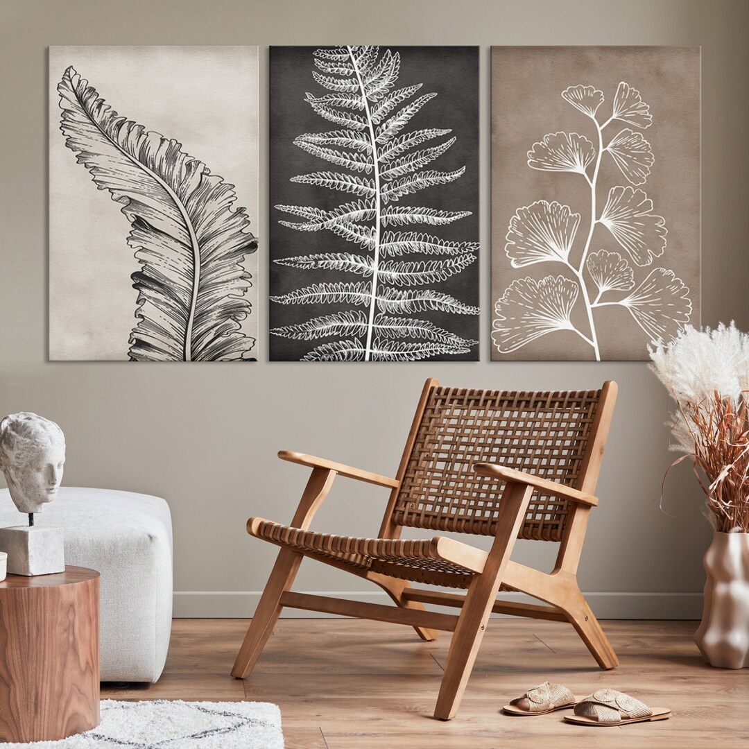 Botanical Wall Art, Floral Wall Decor, Set of 3 Floral Leaves Panels ...