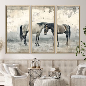 Grunge Horses Canvas Wall Art for Farmhouse Wall Decor, Framed Abstract Horse Wall Art Canvas Print Grunge Horse Canvas Wall Art