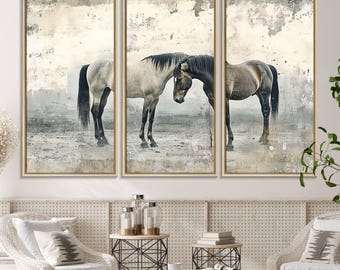 Grunge Horses Canvas Wall Art for Farmhouse Wall Decor, Framed Abstract Horse Wall Art Canvas Print Grunge Horse Canvas Wall Art