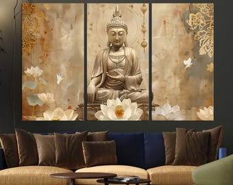 Budda Płótno Ścienne Sztuka Wydruk - Medytacja Zen Dekoracja Domu Gotowa do Powieszenia, studio jogi sztuka ścienna, Oprawione i Gotowe do Powieszenia Budda Sztuka Ścienna