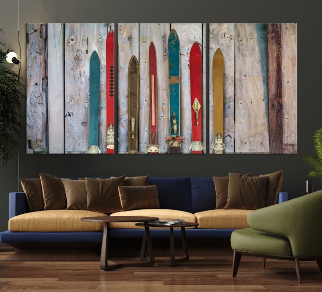 Ski Canvas Print Ski Lodge Decor Rustic Wall Art Ski Framed County ...