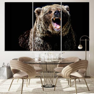 Grizzly Bear Canvas Wall Art, Wildlife Animal Canvas Print, Brown Bear Wall Art Print, Framed Cottage Bear Farmhouse Wall Decor Canvas Print