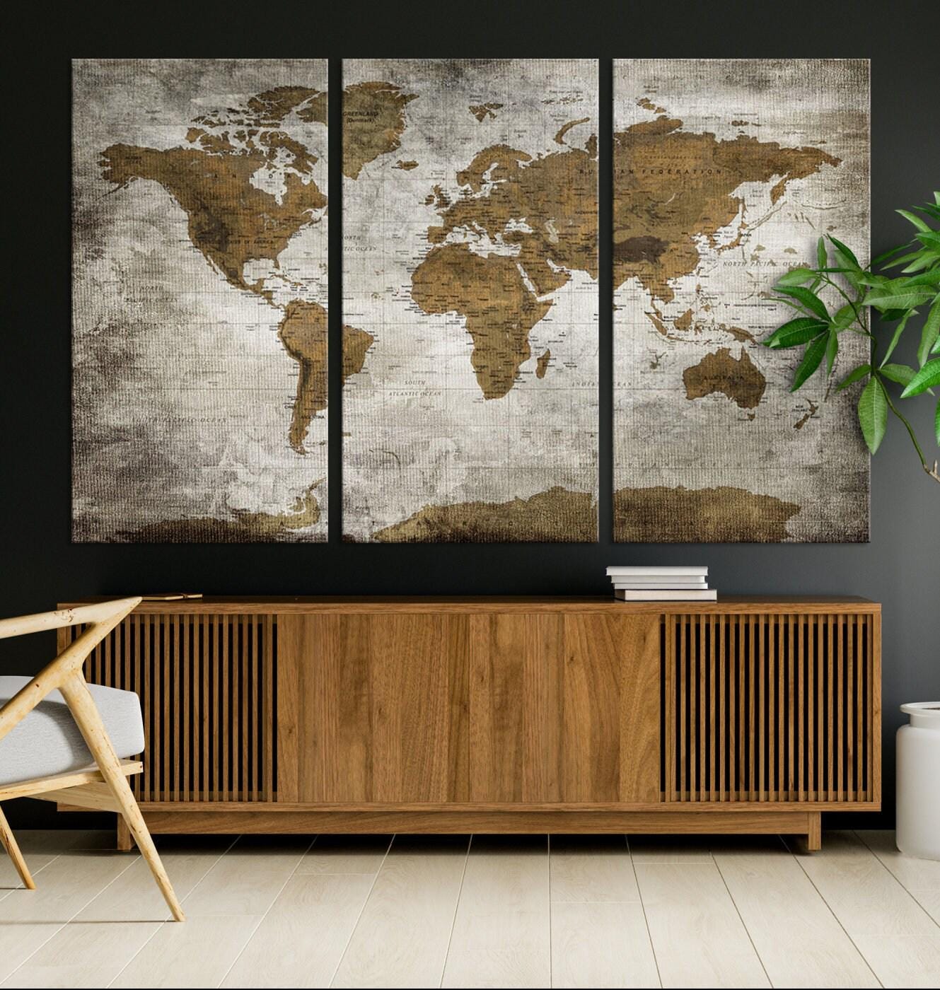 Old Style World Map Wall Art Print, Vintage World Map, Home Push Pin ...