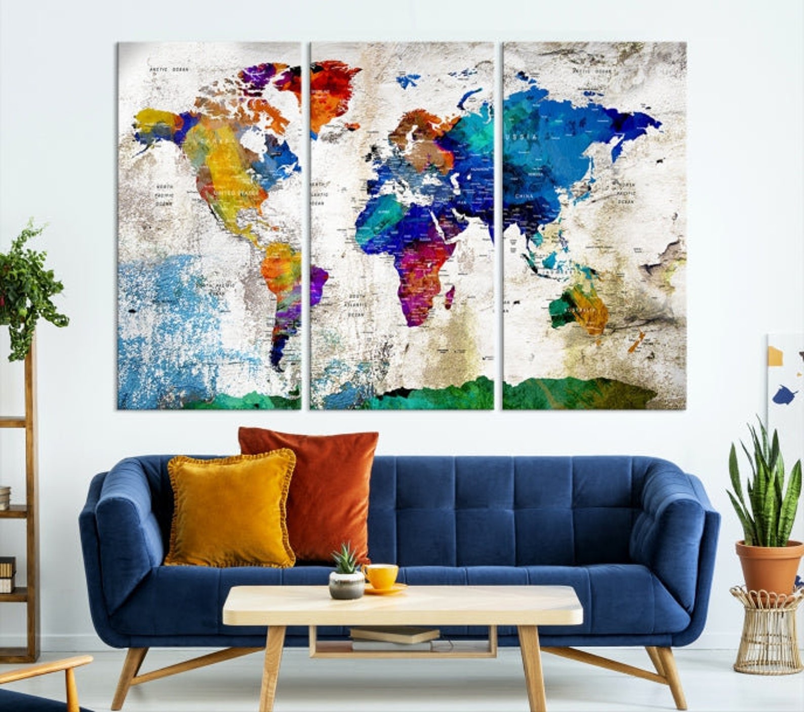 Large Wall Art World Map Canvas Print for Home and Office Room Decor ...
