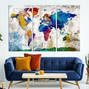 Large Wall Art World Map Canvas Print for Home and Office Room Decor ...