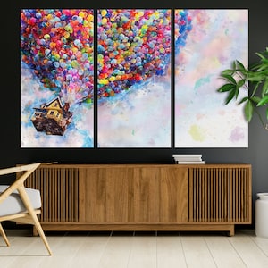 Up Pixar Canvas, Pixar Wall Art, Kids room decor, disney Gift, Up Movie Wall Art, Colorful Balloons Canvas, Cartoon Movie Decor, Disney