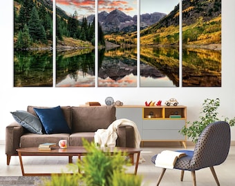 Aspen Autumn Lake Stunning Mountain Landscape Canvas Wall Art