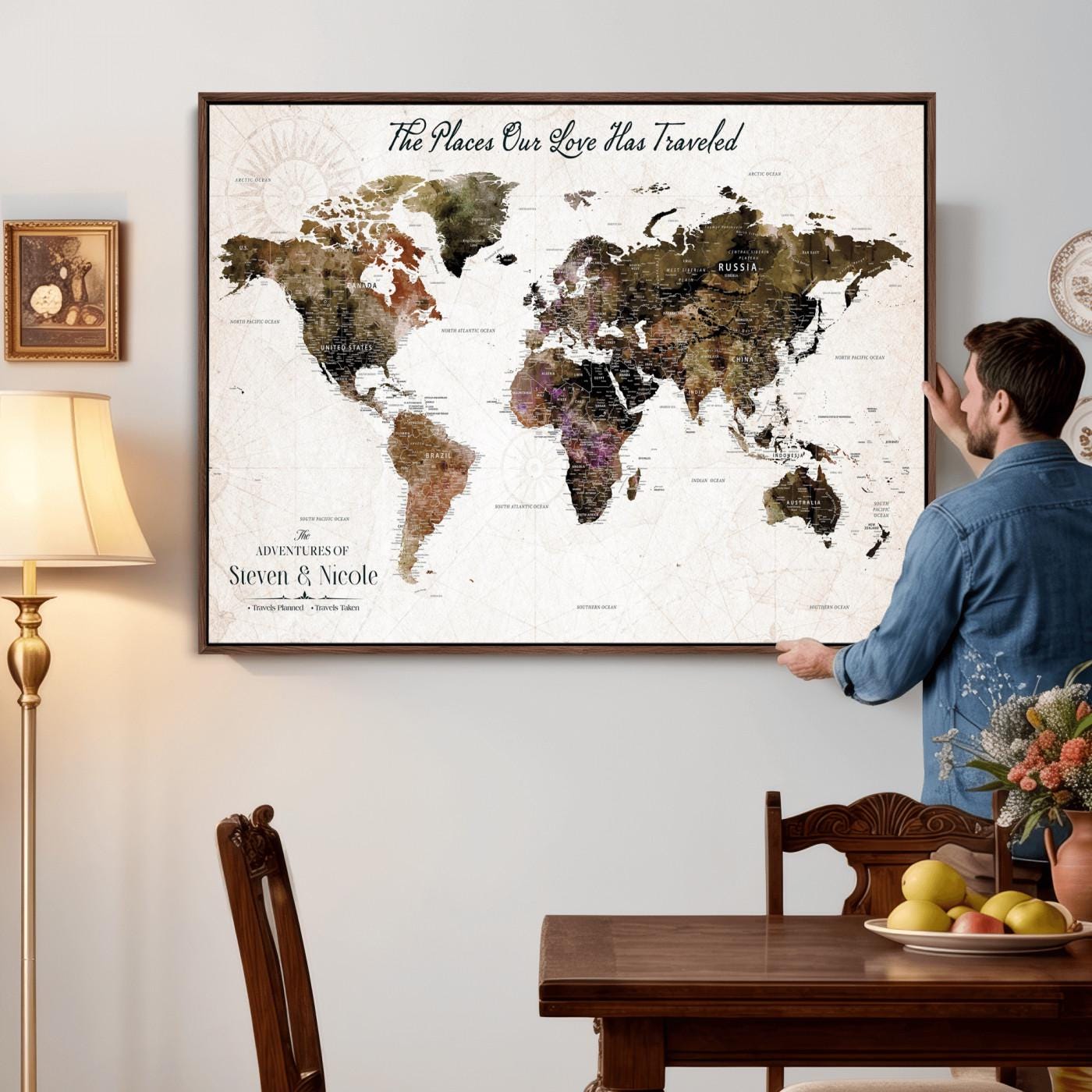 Custom Wal Map Personalized World Map Wall Art, Custom Romantic Travel Map Canvas ...