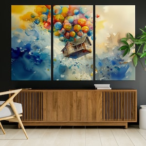 Up Pixar Canvas, Pixar Wall Art, Kids room decor, disney Gift, Up Movie Wall Art, Colorful Balloons Canvas, Cartoon Movie Decor, Disney Art