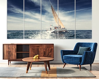 Ocean Sailboat Coastal Wall Art Canvas Print, Framed Ocean Sea Landscape Wall Art Canvas Print for Living Room Decor, Home Office Wall Decor