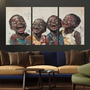 African Children Art, Impasto Painting Canvas, African Wall Art, African Child Decor, African Artwork, Framed Canvas,