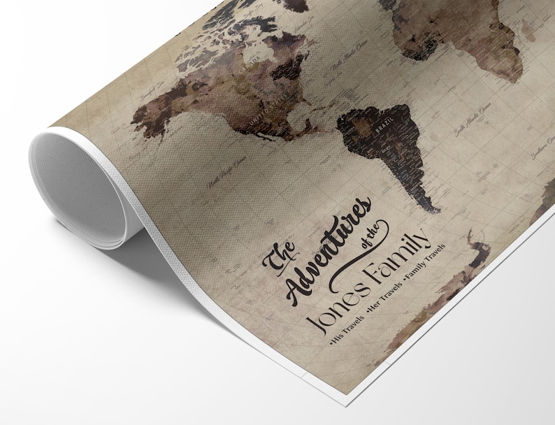 Personalized World Map Wall Art, Custom Family Travel Map Canvas Print ...