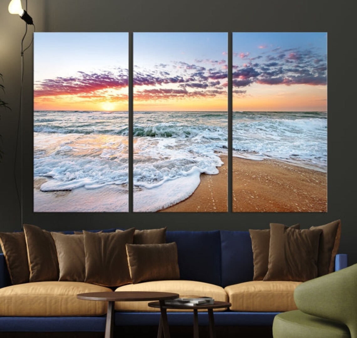 Sunset Beach Waves Canvas Wall Art – 3-piece Framed Print - Etsy