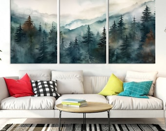 Watercolor Fall Autumn Trees Mountain Abstract Wall Art Canvas Print, Abstract Landscape Print, Abstract Nature Forest For Farmhouse Decor