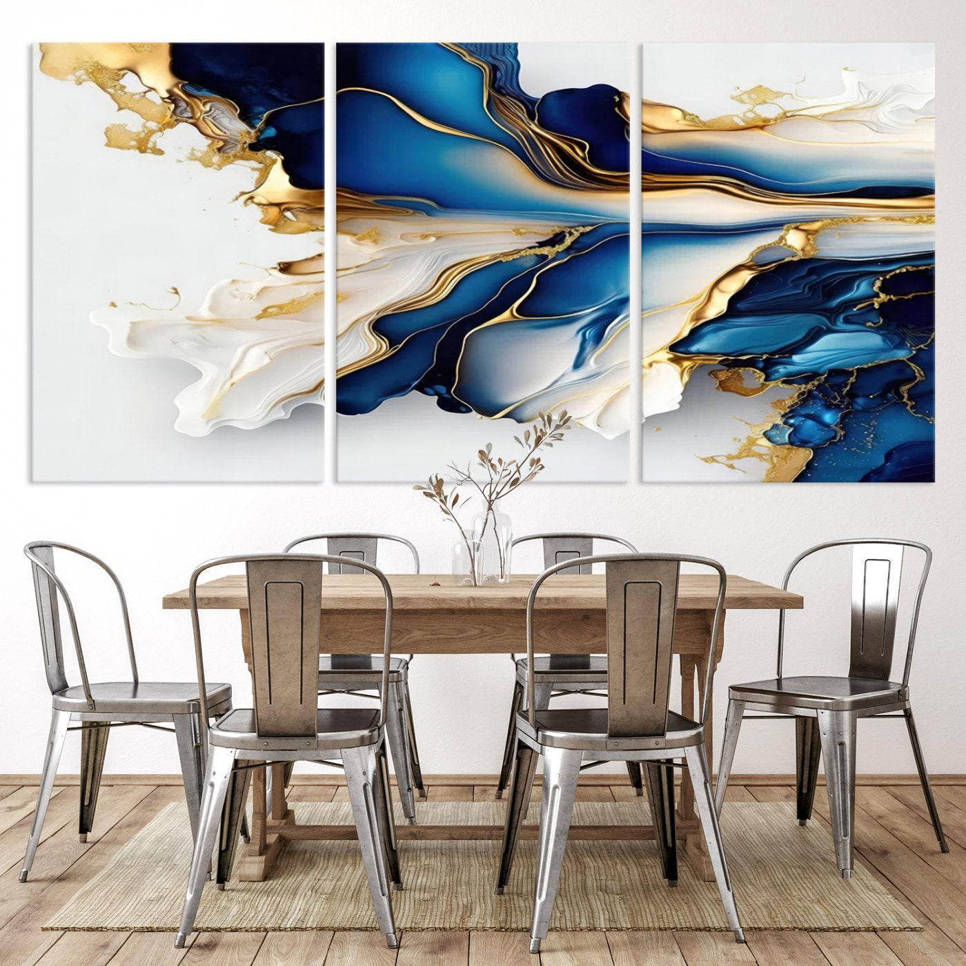 Navy Blue Gold Abstract Canvas Print, Luxury Abstract Wall Art Print ...