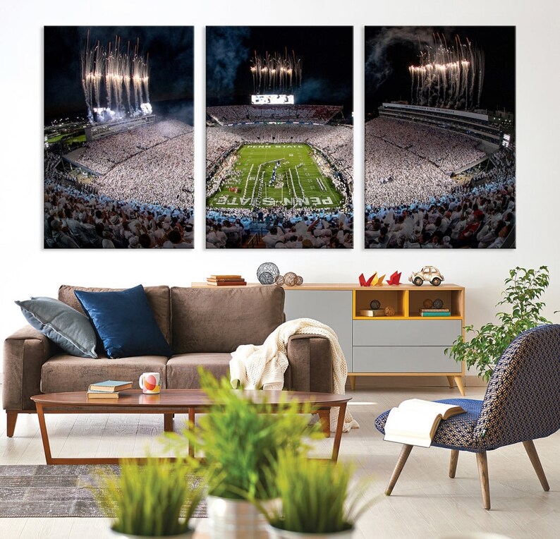 Penn State Football wall art Football gifts Ready to hang Canvas Stadium print Beaver Stadium White Out Penn State Night Game wall decor