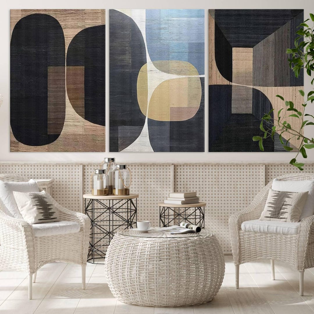 Wabi Sabi Abstract Triptych – Modern Framed Canvas Wall Art - Etsy