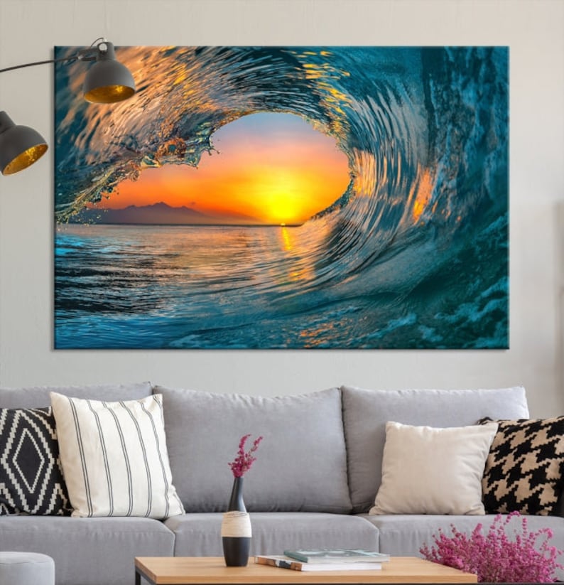 Sunset Ocean Wave Canvas Print, Coastal Wall Art, Beach House Decor - Etsy