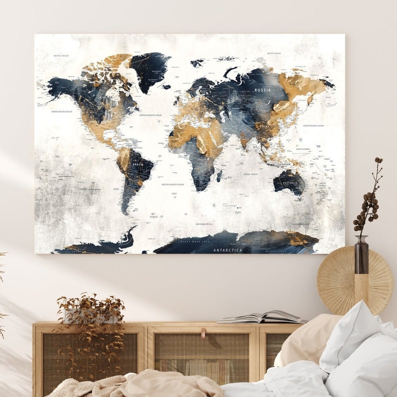 Colorful World Map Wall Art Canvas Print for Home and Office Decoration ...