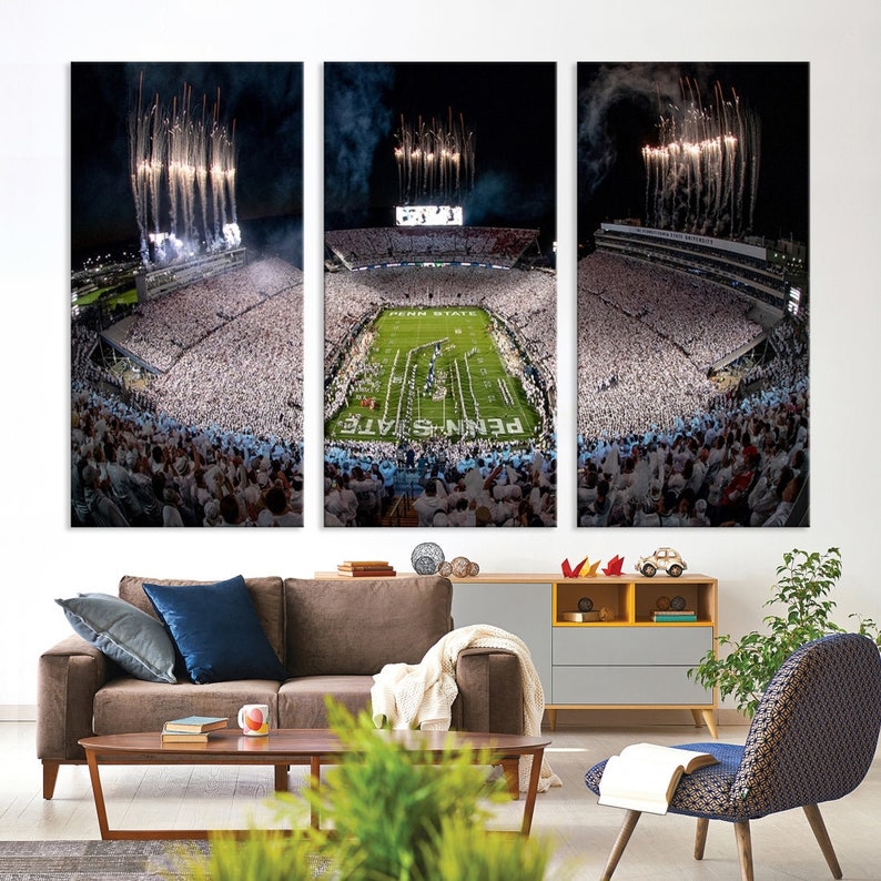 Penn State Football wall art Football gifts Ready to hang Canvas Stadium print Beaver Stadium White Out Penn State Night Game wall decor