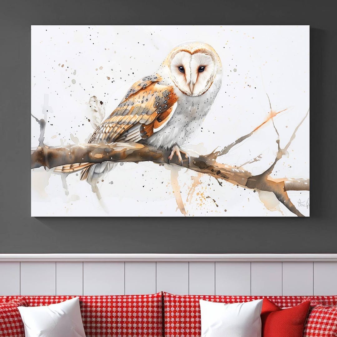 Serene Barn Owl Watercolor Canvas Wall Art Print, Owl Abstract Canvas ...