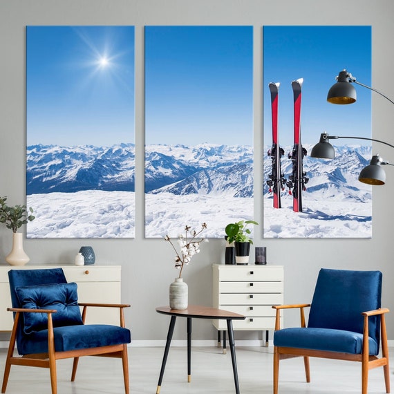 Mountain Ski Canvas Print Ski Lodge Decor Country Wall Art Skis