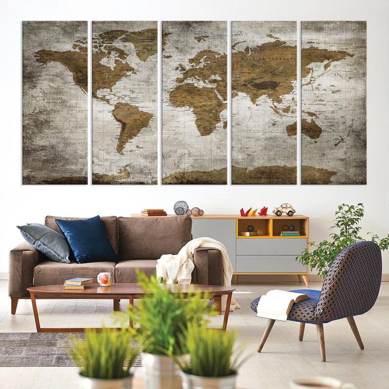 Old Style World Map Wall Art Print, Vintage World Map, Home Push Pin ...