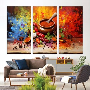 3 panels condiments in the kitchen wall art canvas... Abstract Spices Art Print, Kitchen Wall Decor, Culinary Gift, Food Wall ...