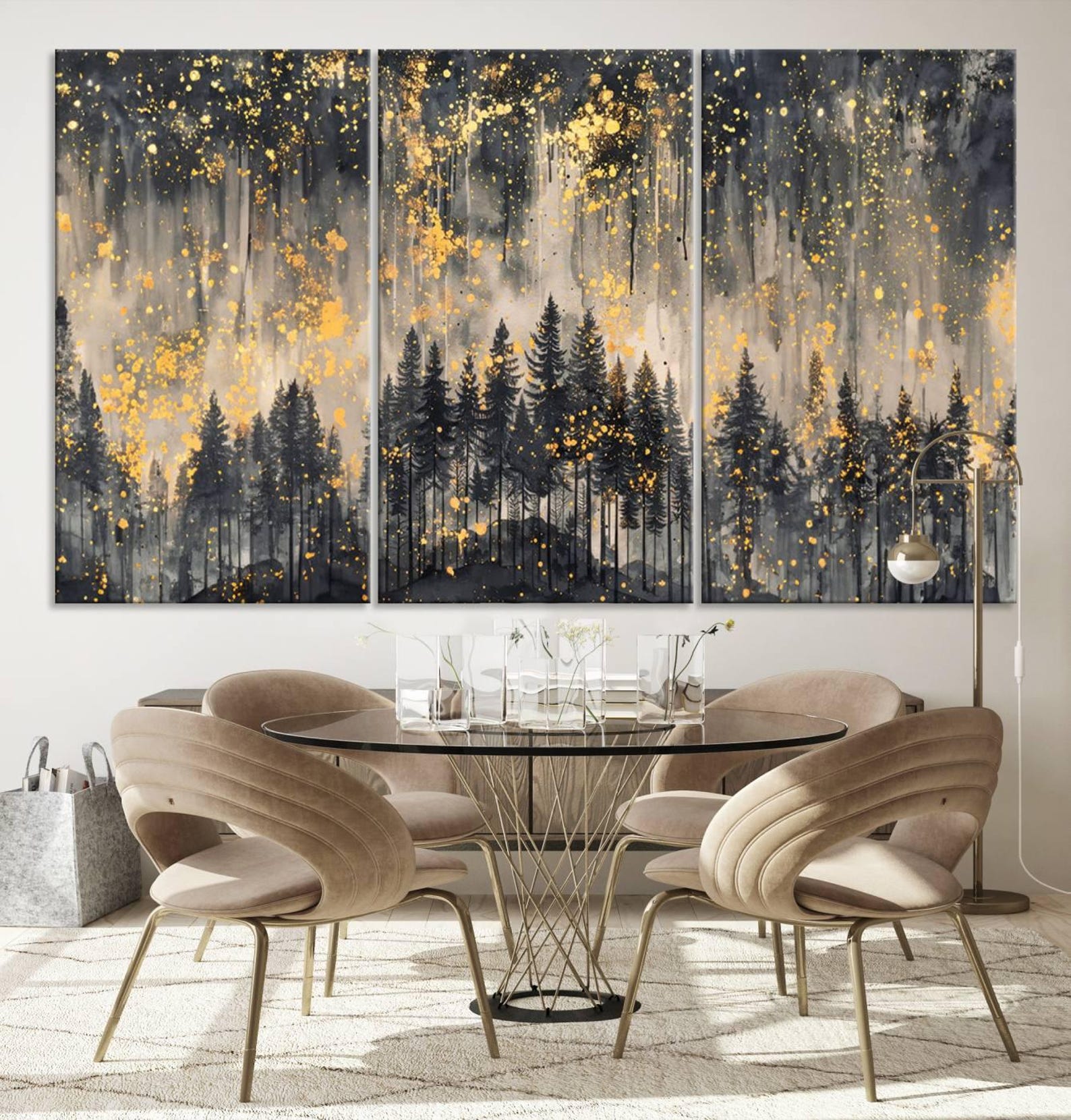 Golden Forest Abstract Wall Art | Dark Forest With Gold Splatter ...