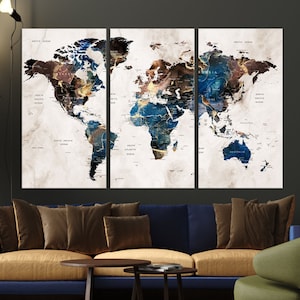 Abstracte wereldkaart, moderne kleurrijke wereldkaart, kant-en-klare kaart, reiswereldkaart, kaart met meerdere panelen, ingelijste wereldkaart afdrukken, grote wereldkaart