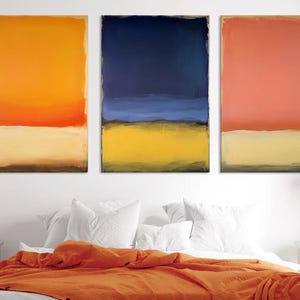 Mark Rothko Style Color Block Wall Art - Mark Rothko Inspired Purple, Blue, and Orange Canvas Art for Living Room, Modern Rothko Decor Print