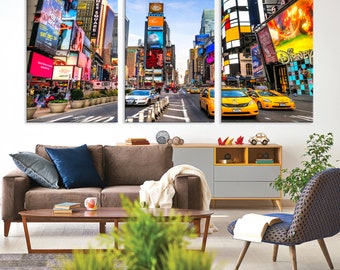 New York Times Square Canvas Print, NY Modern City Skyscrapers Wall Art Print, Framed Ready to Hang