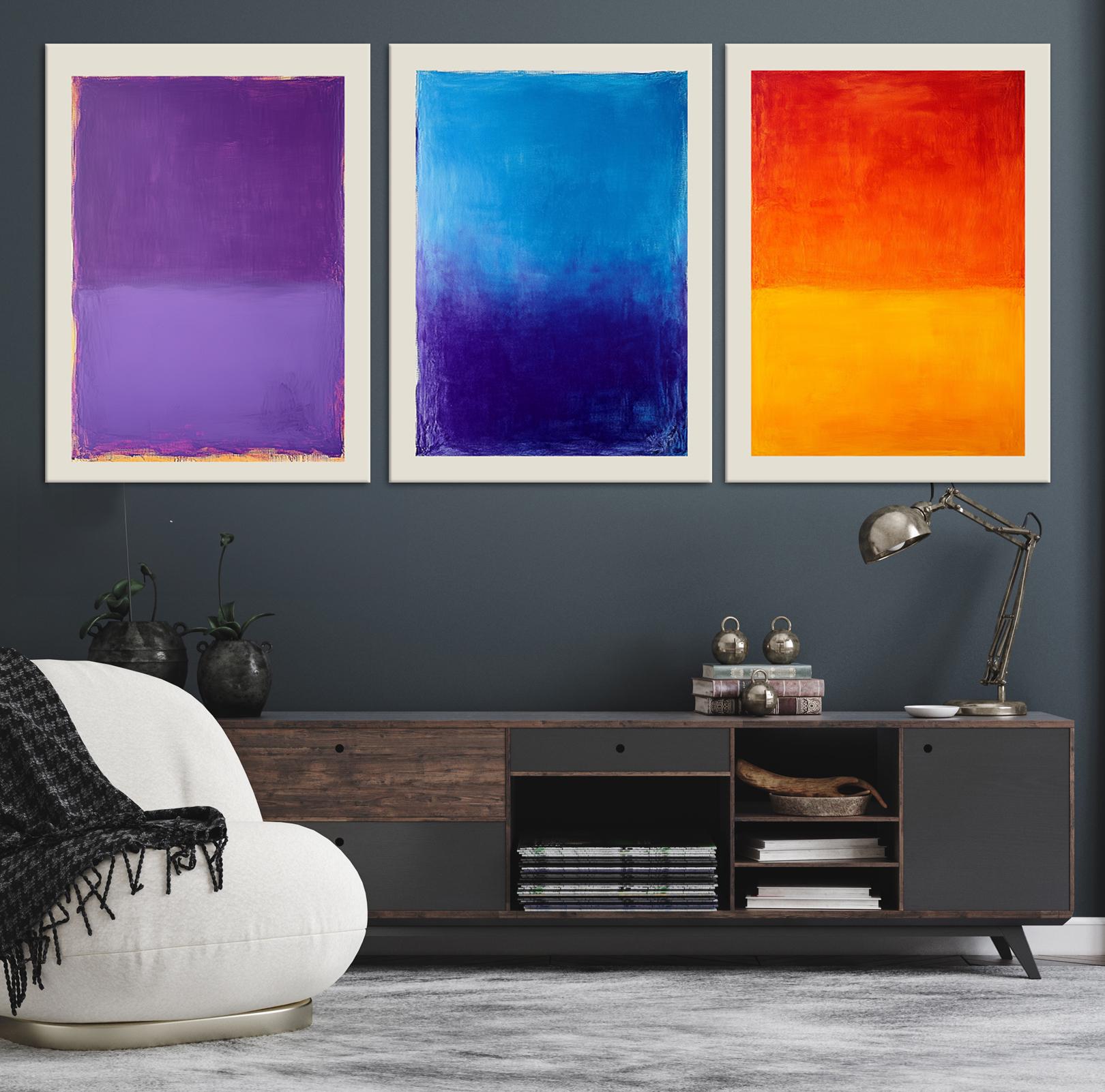 Affiche Toile Mark Rothko – Abstrait Orange Bleu, Peinture Murale Moderne 50x70 Cm, Sans Cadre
