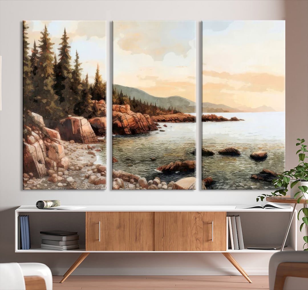 Acadia National Park Wall Art Watercolor Canvas Print Landscape Forest ...