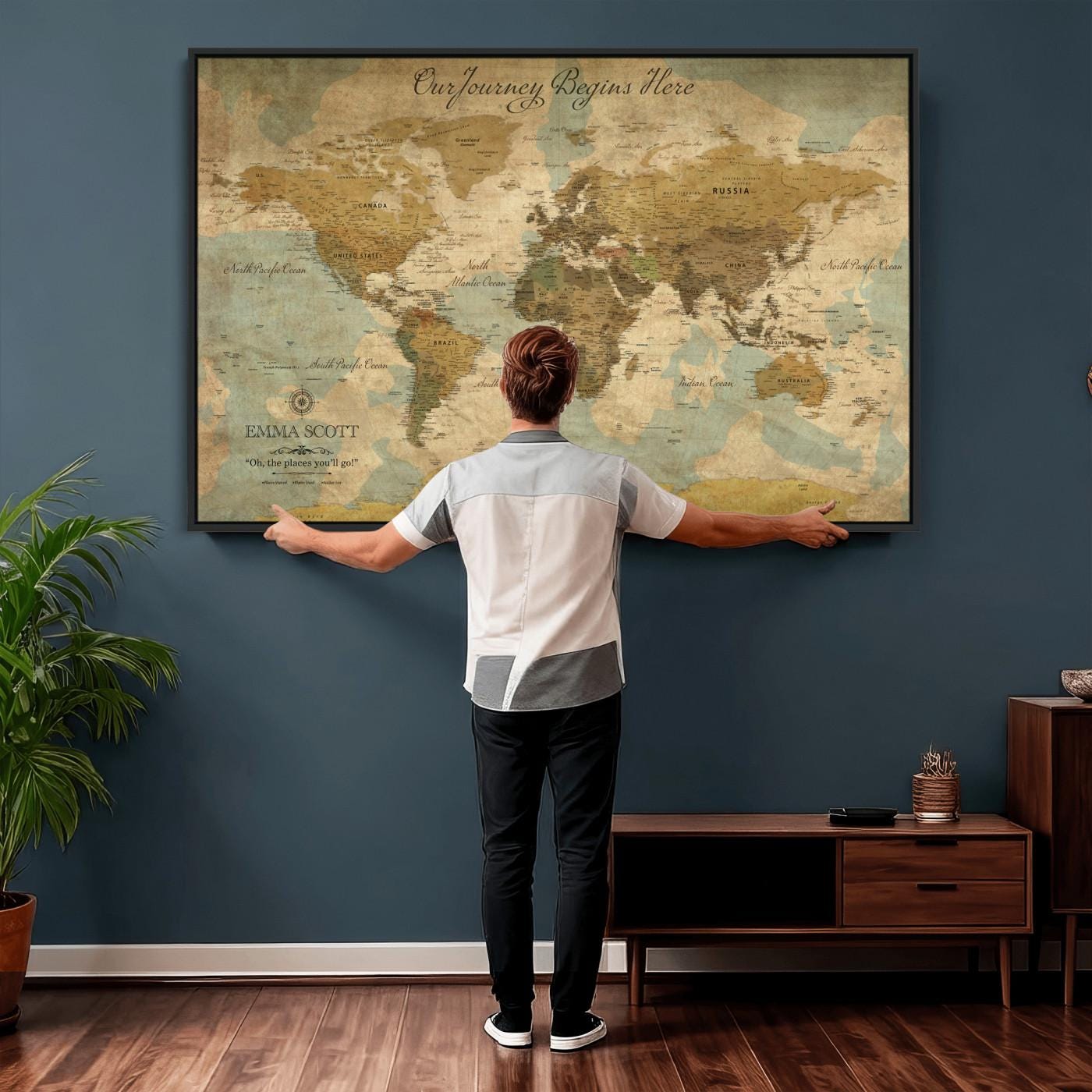 Custom Wal Map Personalized World Map Wall Art, Custom Antique Vintage Travel Map Gift ...