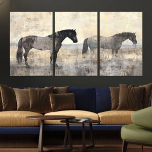 Abstract Vintage Horse Canvas Wall Art for Farmhouse Wall Decor, Framed Abstract Horse Wall Art Canvas Print Grunge Horse Canvas Wall Art