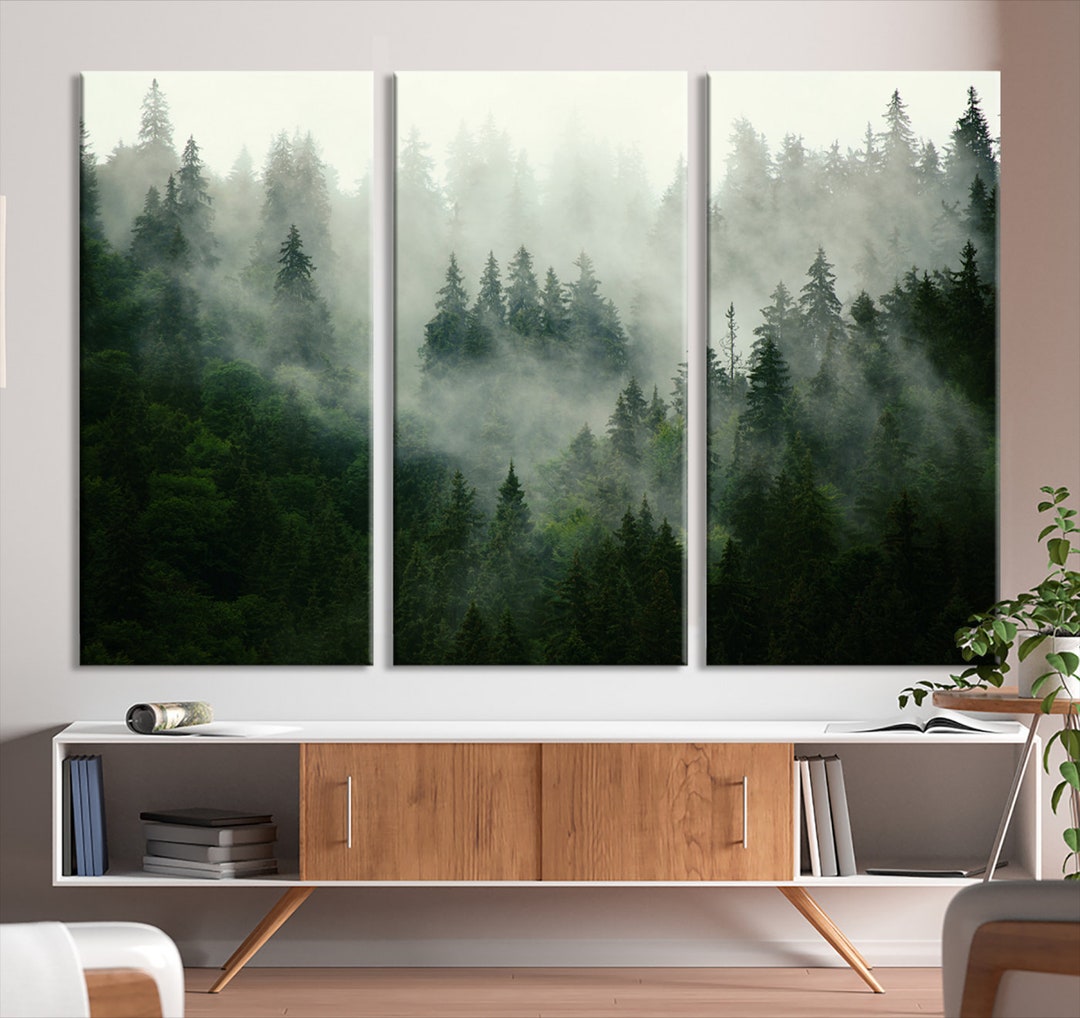 Misty Forest Nature Wall Art Canvas Print Dark Foggy Forest Art Print ...