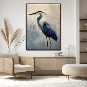 Stampa su tela di airone azzurro, airone da parete, decorazione da parete con uccelli, regalo per gli amanti degli uccelli, stampa di airone, arte di uccelli costieri, fotografia di uccelli, nautico